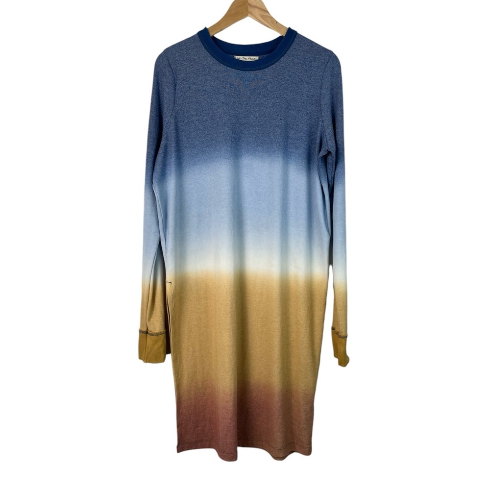 We The Free Long Sleeve Blue to Brown Ombre Midi Dress